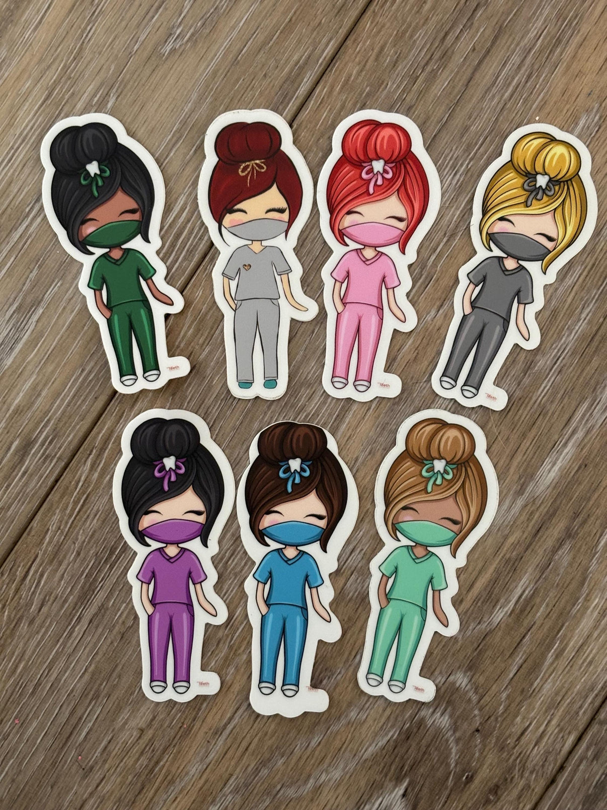 Dental Team Sticker in Green Scrubs
