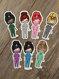 Dental Team Sticker in Green Scrubs