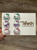 Kitty Tooth Earrings Pink, Green and Purple