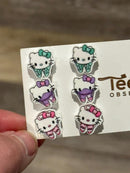 Kitty Tooth Earrings Pink, Green and Purple