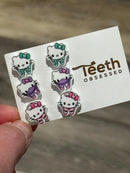 Kitty Tooth Earrings Pink, Green and Purple