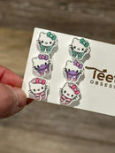 Kitty Tooth Earrings Pink, Green and Purple