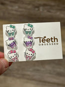 Kitty Tooth Earrings Pink, Green and Purple