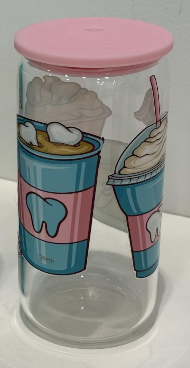 Dental Hygienist Glass Tumbler with Lid & Straw: Iced Coffee Cup