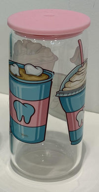 Dental Hygienist Glass Tumbler with Lid & Straw: Iced Coffee Cup