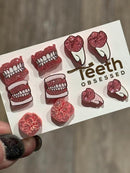Pink Dental Earrings: Typodont, Denture, Large Molar, Small Molar, and Dental Crown