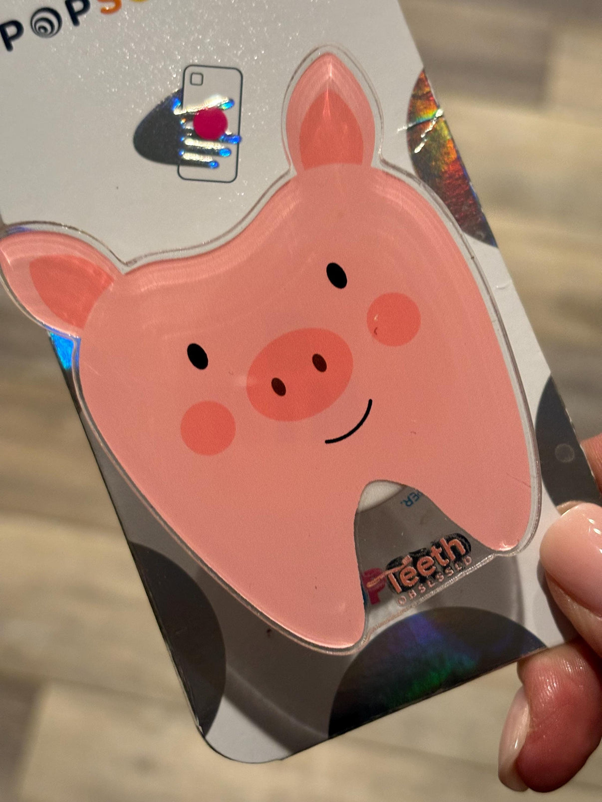 Pink Pig Tooth Phone Grip – Farm Animal Dental Design