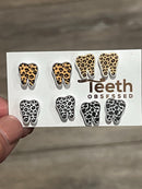 Glitter Cheetah Tooth Stud Earrings: Dental Hygienist Gift