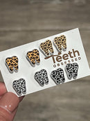 Glitter Cheetah Tooth Stud Earrings: Dental Hygienist Gift