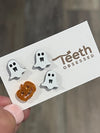 Glow in the Dark Halloween Stud Earrings: Ghost, Bat, Pumpkin, Skull