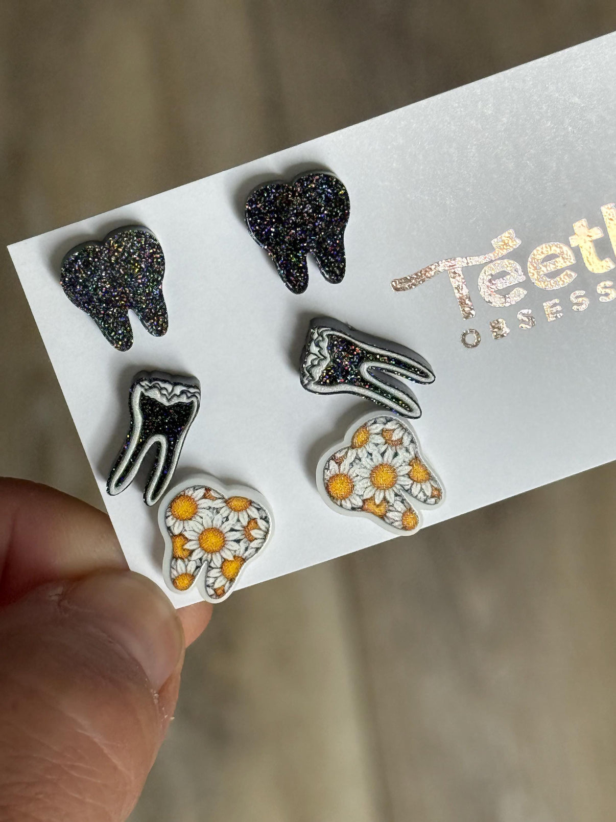 Dental Daisy , RCT and Black Glitter Earrings