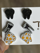 Dental Daisy , RCT and Black Glitter Earrings