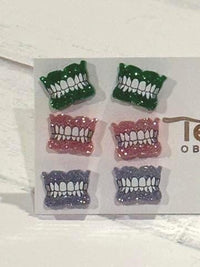 Glitter Typodont Earrings: Green, Pink, Purple