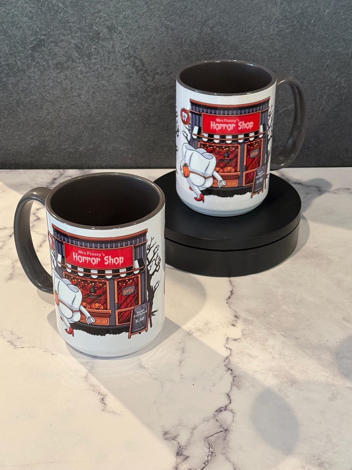 Mrs. Flossy Halloween Mug & Glass – Cute Spooky Tooth Drinkware | Dental Assistant, Hygienist Dentist Gift | Teeth Obsessed Cup