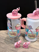 Coffee Tooth Cup with Straw Toppers | Floss, Dental Hygiene & Toothbrush Straw Topper | Dental Gift | Teeth Obsessed