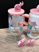 Coffee Tooth Cup with Straw Toppers | Floss, Dental Hygiene & Toothbrush Straw Topper | Dental Gift | Teeth Obsessed