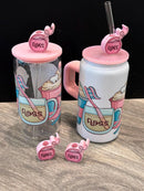 Coffee Tooth Cup with Straw Toppers | Floss, Dental Hygiene & Toothbrush Straw Topper | Dental Gift | Teeth Obsessed