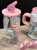 Coffee Tooth Cup with Straw Toppers | Floss, Dental Hygiene & Toothbrush Straw Topper | Dental Gift | Teeth Obsessed