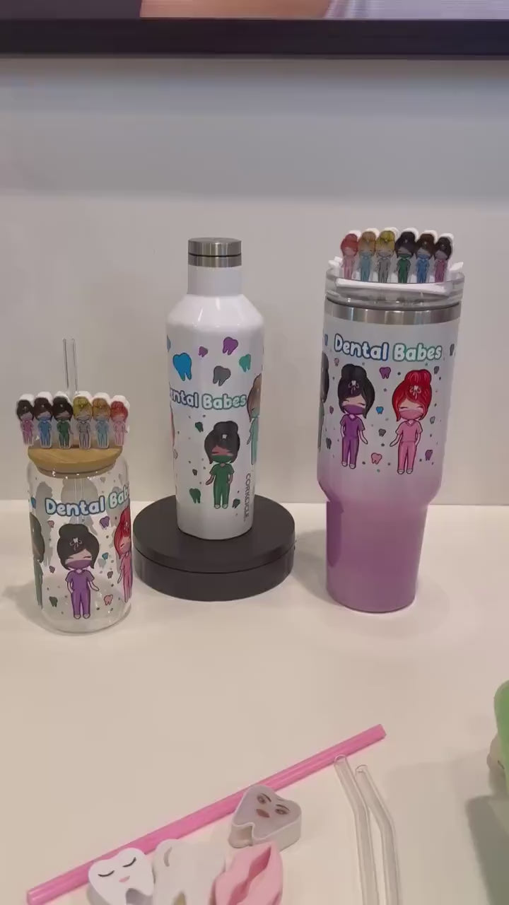 Dental Babe Tooth Tumblers & Glasses w/ Straw Topper – Cute Dental Assistant