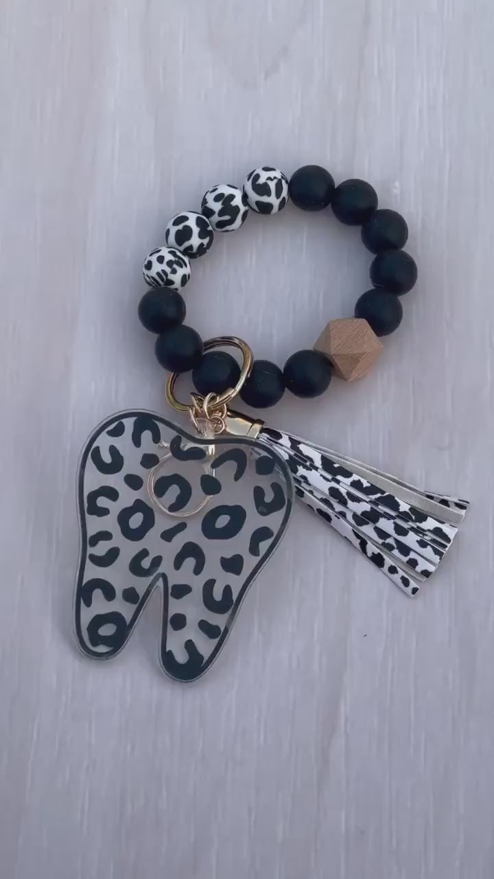 Leopard Print Tooth Keychain: Dental Hygiene Gift