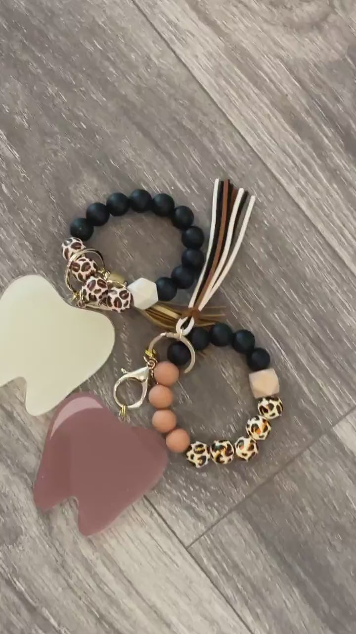 Leopard Print Tooth Keychain: Dental Hygienist Gift